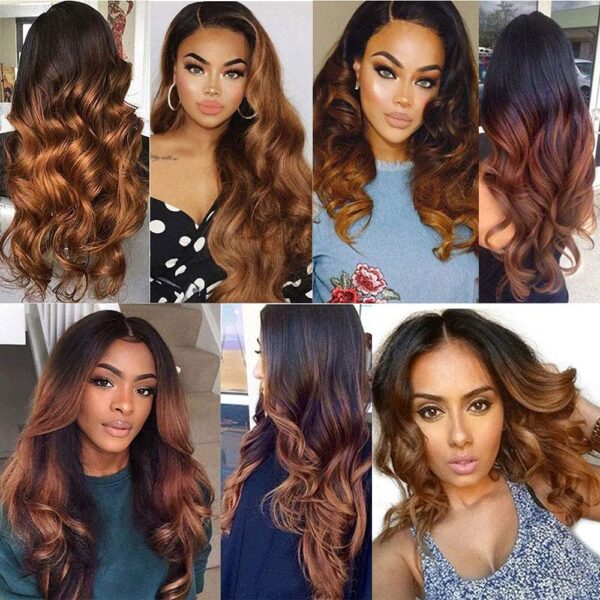 Black With Light Brown Ombre Color Body Wave Virgin Wig HD Lace Wig Human Hair Wig - 13x4 Lace / Yes（+） / 22inch