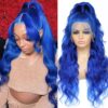Blue Lace Front Wig Human Hair 13x4 HD Body Wave Human Hair Lace Front Wigs Pre Plucked Colored Blue Lace Front Wig 180% Desity - 13x6 Lace / Yes（+）
