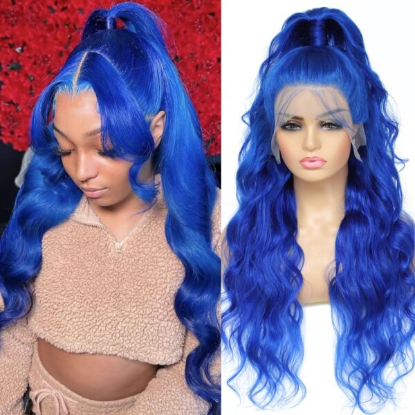 Blue Lace Front Wig Human Hair 13x4 HD Body Wave Human Hair Lace Front Wigs Pre Plucked Colored Blue Lace Front Wig 180% Desity - 13x6 Lace / Yes（+）