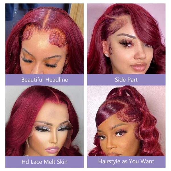 Pre-Cut Lace Wear Go Glueless Wig Burgundy Pure Color Body Wave Breathable - 4x4 Lace / 180% Density / 32 inch