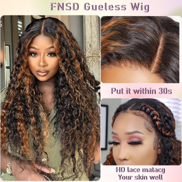 Wear Go Pre-Cut Lace Black With Copper Color Curly Breathable Cap Glueless Wig - 4x4 Lace / 180% / 20 inch