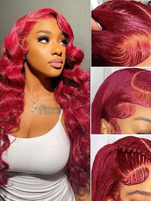 360 Full Lace Front Wigs #99J Burgundy Wig Body Wave Wig Frontal Human Hair Wig - 360 Lace / 180% / 20inch
