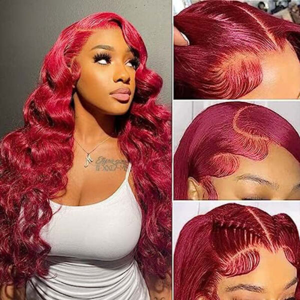 360 Full Lace Front Wigs #99J Burgundy Wig Body Wave Wig Frontal Human Hair Wig - 360 Lace / 180% / 20inch