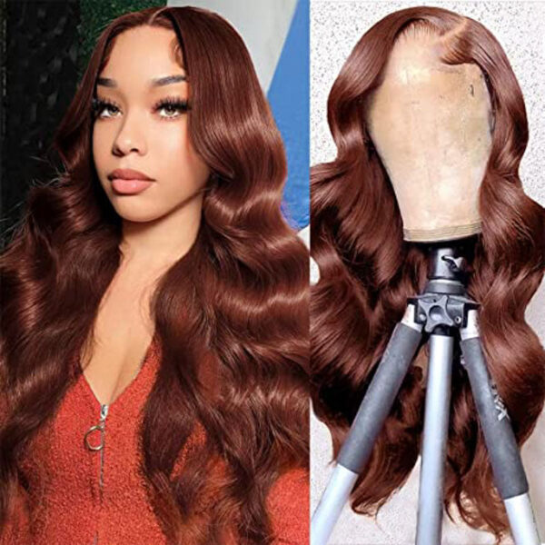 Body Wave Wig 150% Density Reddish Brown Wig 360 Lace Wigs Human Hair Wig - 360 Lace / 150% / 30inch