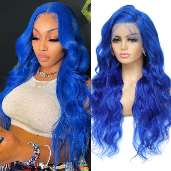 Blue Lace Front Wig Human Hair 13x4 HD Body Wave Human Hair Lace Front Wigs Pre Plucked Colored Blue Lace Front Wig 180% Desity - 13x6 Lace / Yes（+）