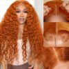 Pre-Cut Lace Wear Go Glueless Wig Ginger Orange Pure Color Curly Breathable - 5x5 Lace / 180% Density / 24 inch