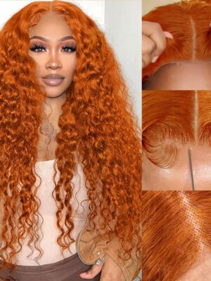 Pre-Cut Lace Wear Go Glueless Wig Ginger Orange Pure Color Curly Breathable - 5x5 Lace / 180% Density / 32 inch