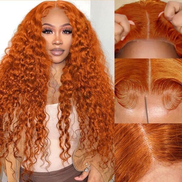 Pre-Cut Lace Wear Go Glueless Wig Ginger Orange Pure Color Curly Breathable - 5x5 Lace / 180% Density / 24 inch