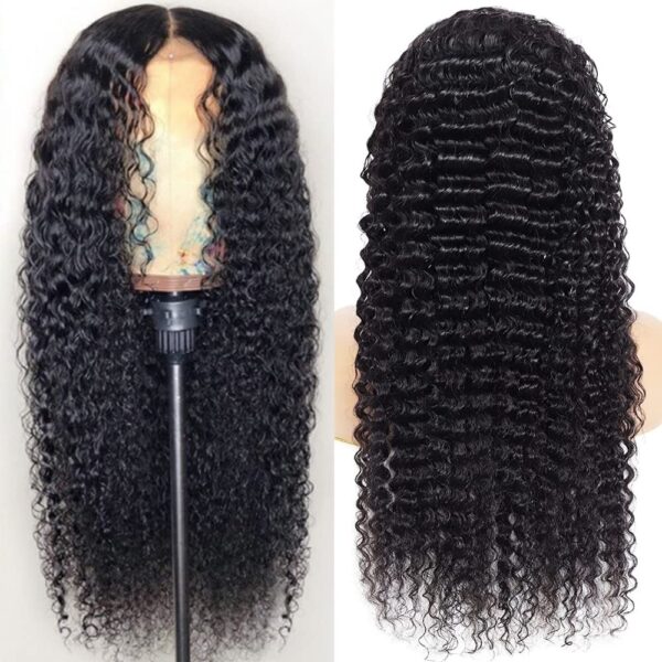 Jerry Curly Natural Black Wig Human Hair Wig Lace Front Wigs Fre-Cut Wigs 150% Density - 4x4 Lace / No / 24 inch