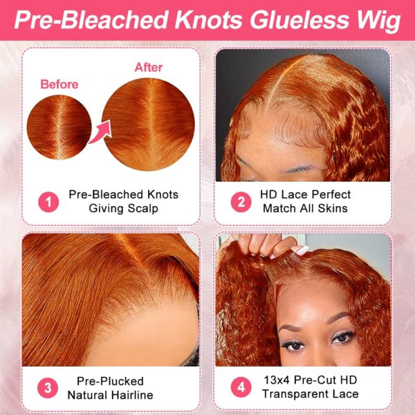 Pre-Cut Lace Wear Go Glueless Wig Ginger Orange Pure Color Curly Breathable - 5x5 Lace / 180% Density / 24 inch