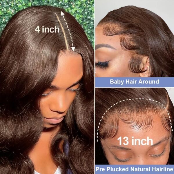 Pre-Cut Lace Wear Go Glueless Wig Dark Brown Pure Color Body Wave Breathable - 4x4 Lace / 180% Density / 14 inch