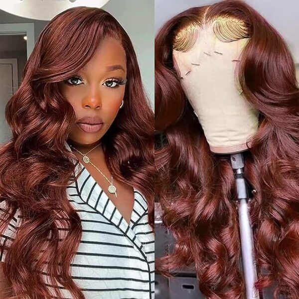 Sunber Body Wave Put on and Go Reddish Brown 7x5 Bye Bye Knots Pre-Cut Lace Human Hair Wigs With Pre-Plucked - 24 / 7*5 Bye Bye Knots / With Baby Hair