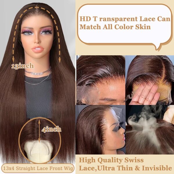 Pre-Cut Lace Wear Go Glueless Wig Dark Brown Pure Color Straight Breathable - 4x4 Lace / 180% Density / 26 inch