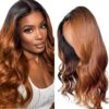 Black With Light Brown Ombre Color Body Wave Virgin Wig HD Lace Wig Human Hair Wig - 13x4 Lace / Yes（+） / 22inch