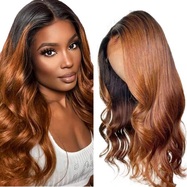 Black With Light Brown Ombre Color Body Wave Virgin Wig HD Lace Wig Human Hair Wig - 13x4 Lace / Yes（+） / 22inch