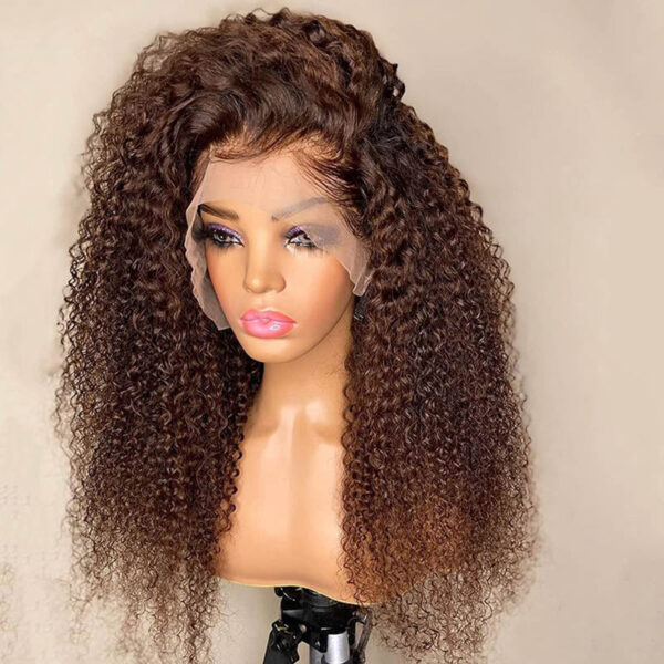 Chestnut Brown Curly Wig HD Lace Front Wigs 180% Density Human Hair Wigs - 4x4 Lace / Yes(+.00) / 14 inch