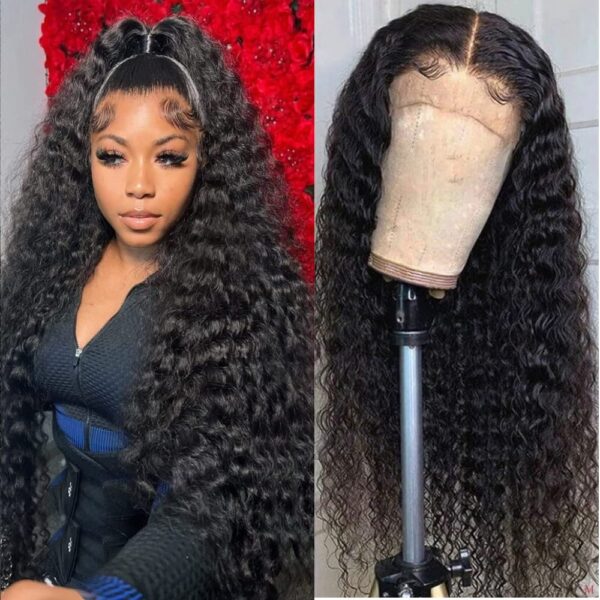 Jerry Curly Natural Black Wig Human Hair Wig Lace Front Wigs Fre-Cut Wigs 150% Density - 4x4 Lace / No / 24 inch