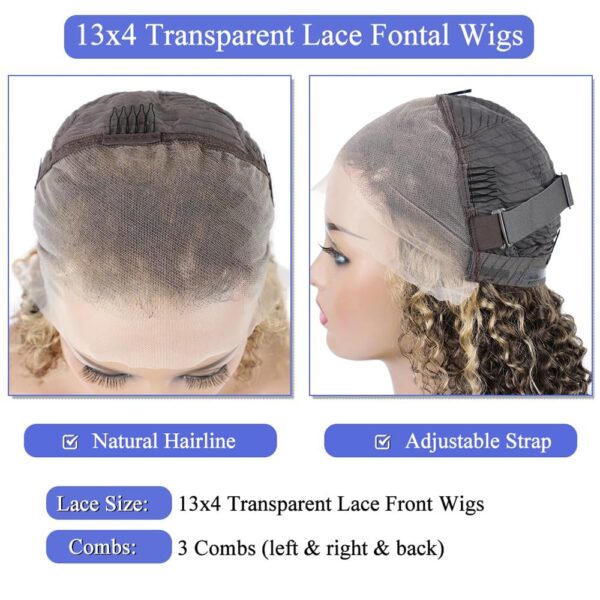 Pre-Cut Lace Wear Go Glueless Wig Black With Honey Blonde Piano Color Curly Breathable - 4x4 Lace / 150% Density / 14 inch