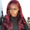 Pre-Cut Lace Wear Go Glueless Wig Burgundy Pure Color Body Wave Breathable - 4x4 Lace / 180% Density / 32 inch