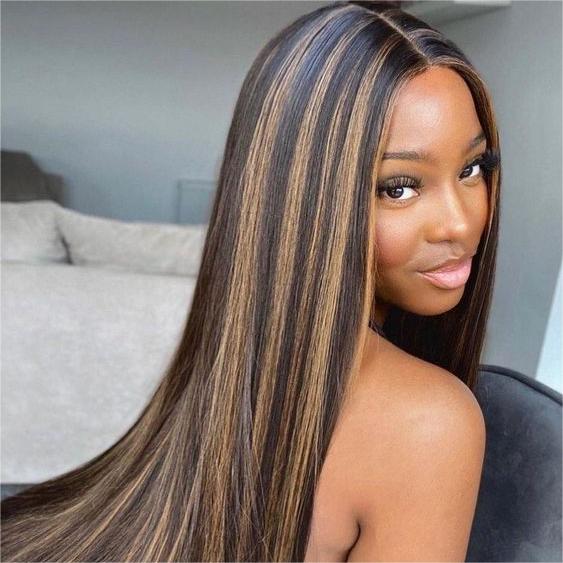 Pre-Cut Lace Wear Go Glueless Wig Black With Honey Blonde Piano Color Straight Breathable - 5x5 Lace / 150% Density / 30 inch