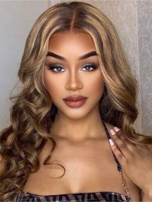 Wear&Go 4/27# Honey Blonde Highlight Piano Color Lace Front Wigs Human Hair Body Wave Glueless Wigs - 13x4Lace / 16