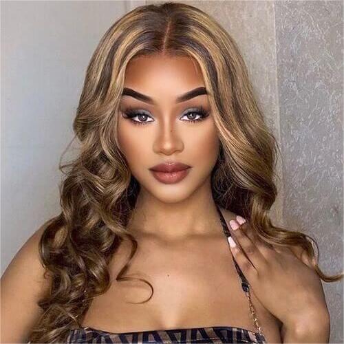 Wear&Go 4/27# Honey Blonde Highlight Piano Color Lace Front Wigs Human Hair Body Wave Glueless Wigs - 13x4Lace / 28
