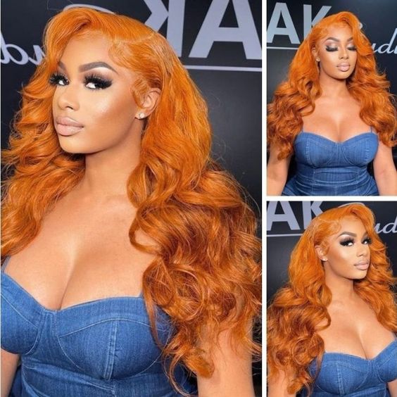 Glueless Wig Ginger Color Wig 13x4 Lace Body Wave Human Hair 180% Density Wig - 5x5 Lace / 180% / 14 inch