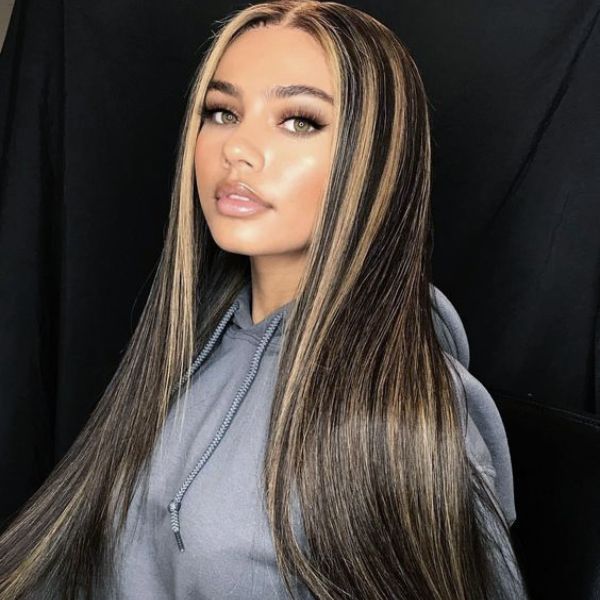 Pre-Cut Lace Wear Go Glueless Wig Black With Honey Blonde Piano Color Straight Breathable - 5x5 Lace / 150% Density / 30 inch