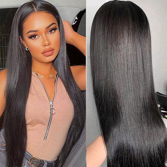 Pre-Cut Glueless Wig Natual Black Straight Human Hair Beginner Wear & Go Wigs - 4x4 Lace / 150% / 22 inch