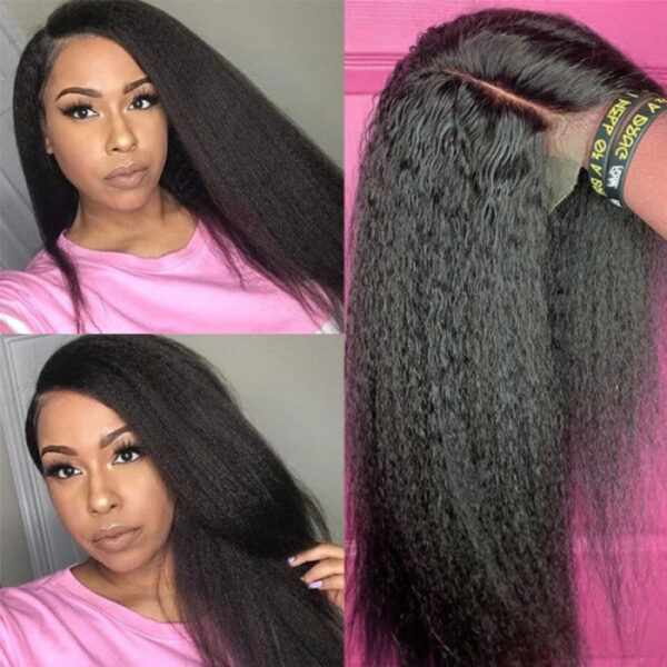 Sunber Kinky Straight Glueless Wig Invisible 5*5 HD Lace Wig Human Hair - 24 / 5*5 HD Lace-180% Density