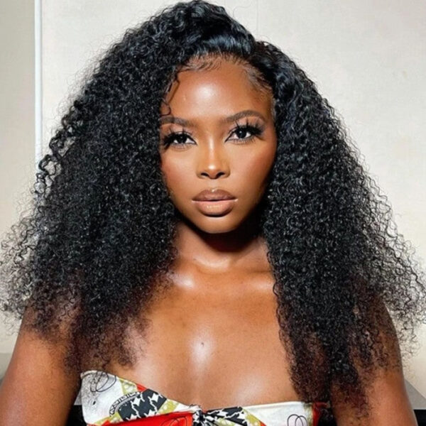 Flash Sale 0 Off Sunber Afro Kinky Curly 5x5 HD Transparent Lace Closure Wig 180% Density Glueless Human Hair Wig - 28