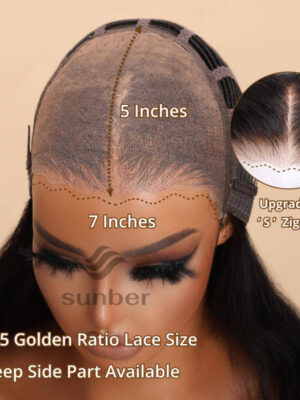 Sunber 6x4.75/ 7x5 Pre-Cut Lace Wear & Go Wigs Body Wave Pre-Plucked Hairline Beginner Friendly - 22 /  7*5 Bye Bye Knots-180% Density / Bleached Kno