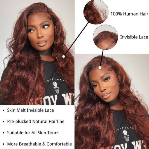 #33 Reddish Brown Wig Body Wave Wig HD Lace Front Wigs 180% Density Human Hair Wigs - 13x6 Lace / NO / 26inch