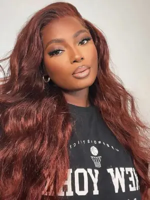 Pre-Cut Lace Wear Go Glueless Wig Reddish Brown Pure Color Body Wave Breathable - 4x4 Lace / 180% Density / 18 inch