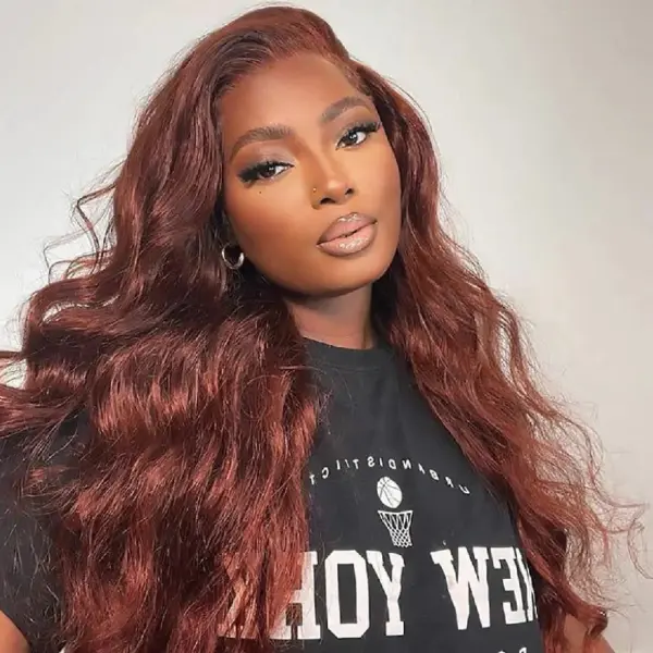 Pre-Cut Lace Wear Go Glueless Wig Reddish Brown Pure Color Body Wave Breathable - 13x4 Lace / 180% Density / 16 inch