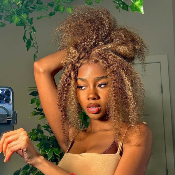 New Honey Blonde Highlight Color Curly 4x4 Frontal HD Lace Wig - 13x4 Lace / NO / 26inch