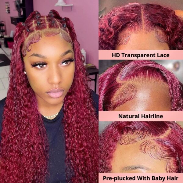 Pre-Cut Lace Wear Go Glueless Wig Burgundy Pure Color Curly Breathable - 4x4 Lace / 180% Density / 24 inch