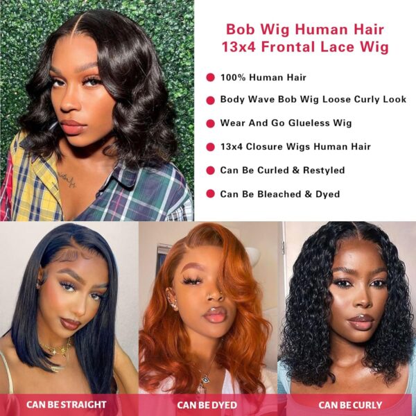 Short Glueless Body Wave Bob Wig 4x4/13x4 Lace Front Human Hair With Breathable Cap - 5x5 Lace / Black Highlight / 12inch