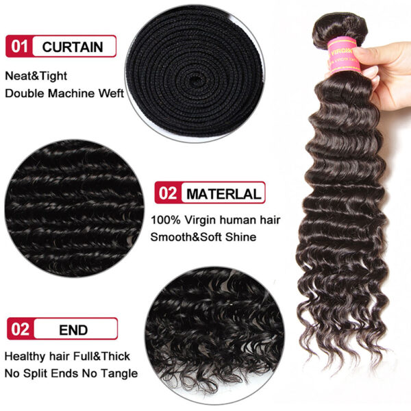 Sunber Deep Wave 4Bundles With 4x4 Lace Free Part Closure Virgin Human Hair - 20 22 24 26+16