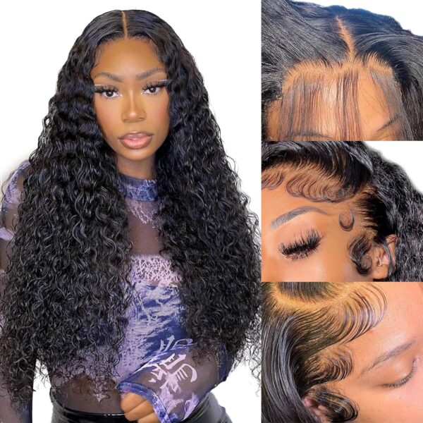 Jerry Curly Natural Black Wig Human Hair Wig Lace Front Wigs Fre-Cut Wigs 150% Density - 4x4 Lace / No / 24 inch