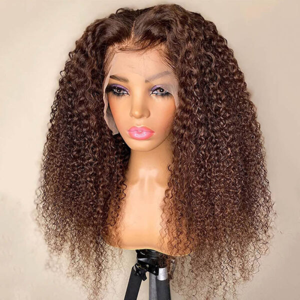 Chestnut Brown Curly Wig HD Lace Front Wigs 180% Density Human Hair Wigs - 4x4 Lace / Yes(+.00) / 14 inch