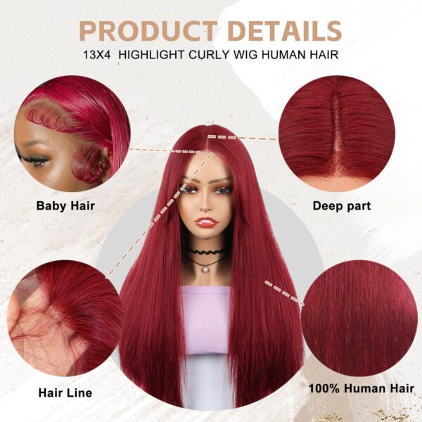 Pre-Cut Lace Wear Go Glueless Wig Burgundy Pure Color Straight Breathable - 4x4 Lace / 150% Density / 22 inch