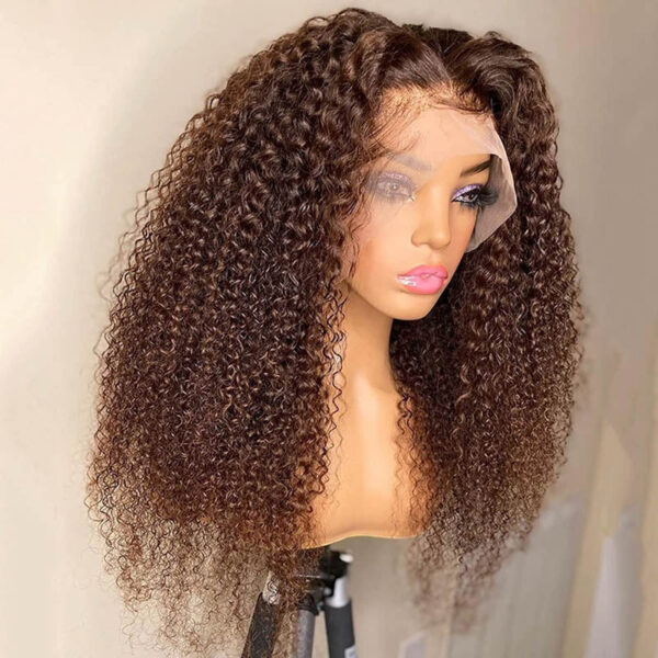 Chestnut Brown Curly Wig HD Lace Front Wigs 180% Density Human Hair Wigs - 4x4 Lace / Yes(+.00) / 14 inch