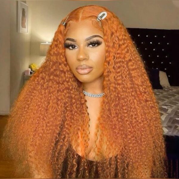 Pre-Cut Lace Wear Go Glueless Wig Ginger Orange Pure Color Curly Breathable - 5x5 Lace / 180% Density / 24 inch