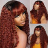 Glueless Wigs Black Omber Reddish Brown Curly Wig With Bangs Transparent Lace Front Wig - 4x4 / 150% / 24inch