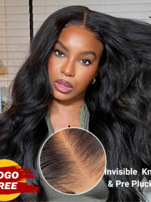 BOGO Sunber Yaki Straight Glueless Pre-cut 7x5 Bye Bye Knots Lace Closure Wig With Bleach Knots - 16 / 13*4 Pre Everything