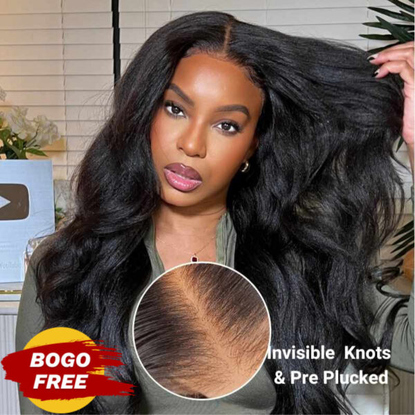 BOGO Sunber Yaki Straight Glueless Pre-cut 7x5 Bye Bye Knots Lace Closure Wig With Bleach Knots - 20 / 13*4 Pre Everything