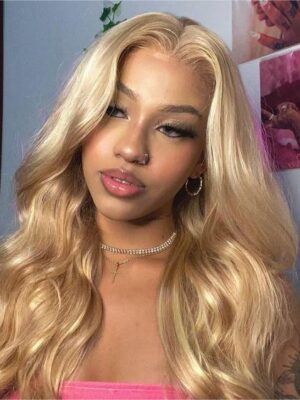 Pre-Cut Lace Wear Go Glueless Wig Honey Blonde Pure Color Body Wave Breathable - 4x4 Lace / 150% Density / 26 inch