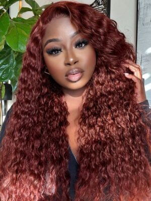 Pre-Cut Lace Wear Go Glueless Wig Reddish Brown Pure Color Deep Wave Breathable - 4x4 Lace / 180% Density / 24 inch