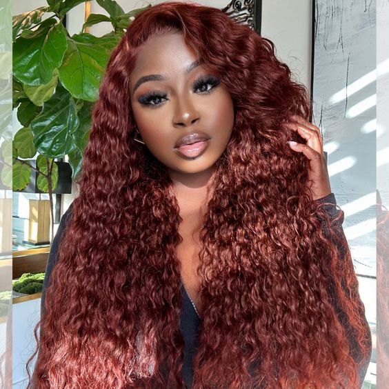 Pre-Cut Lace Wear Go Glueless Wig Reddish Brown Pure Color Deep Wave Breathable - 4x4 Lace / 180% Density / 24 inch